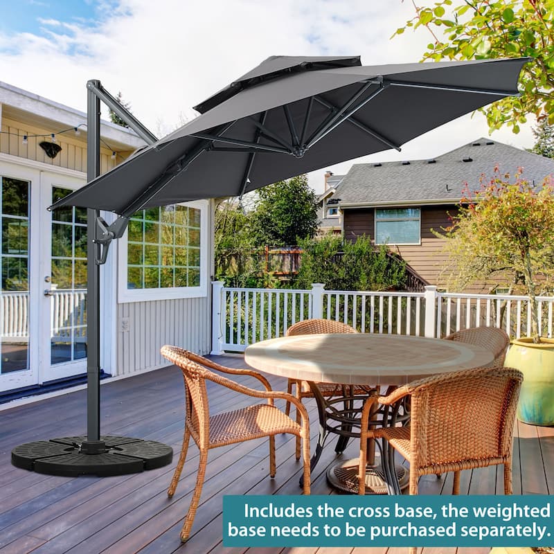 10ft Patio Umbrella Aluminum Offset Outdoor Cantilever Umbrella with 360-degree Rotation, Base Not Included - Grey