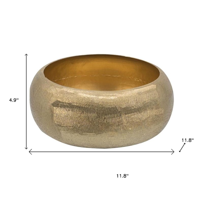 HomeRoots Set of Two Gold Aluminum Hammered Round Centerpiece Bowls - 11.80 in. x 4.90 in. x 11.80 in.
