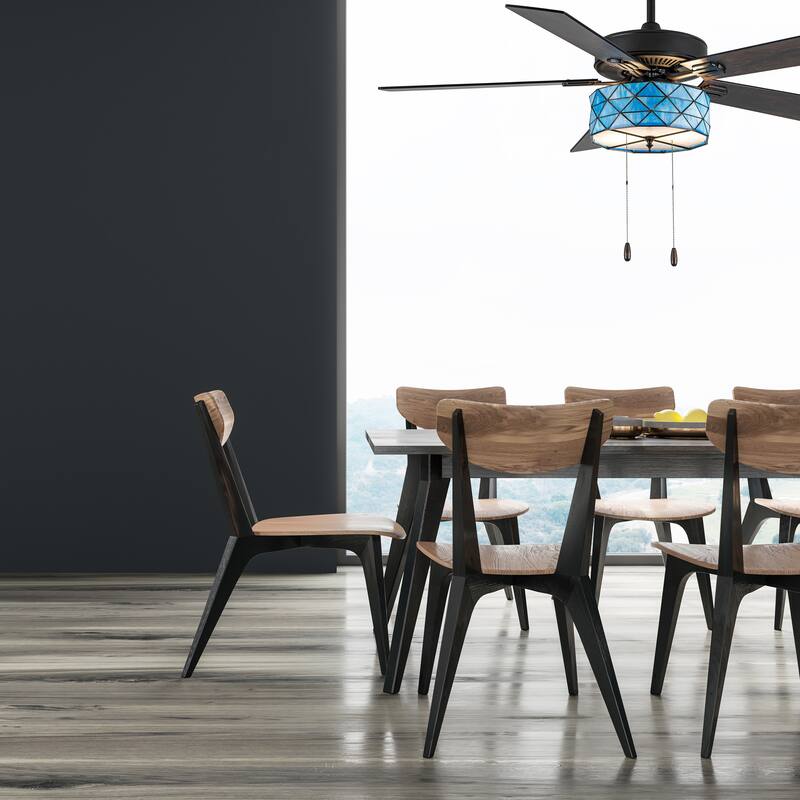 Ember River of Goods 5-blade 52-inch Tiffany-style Indoor Stained Glass Ceiling Fan with Drum Shade and Remote Control