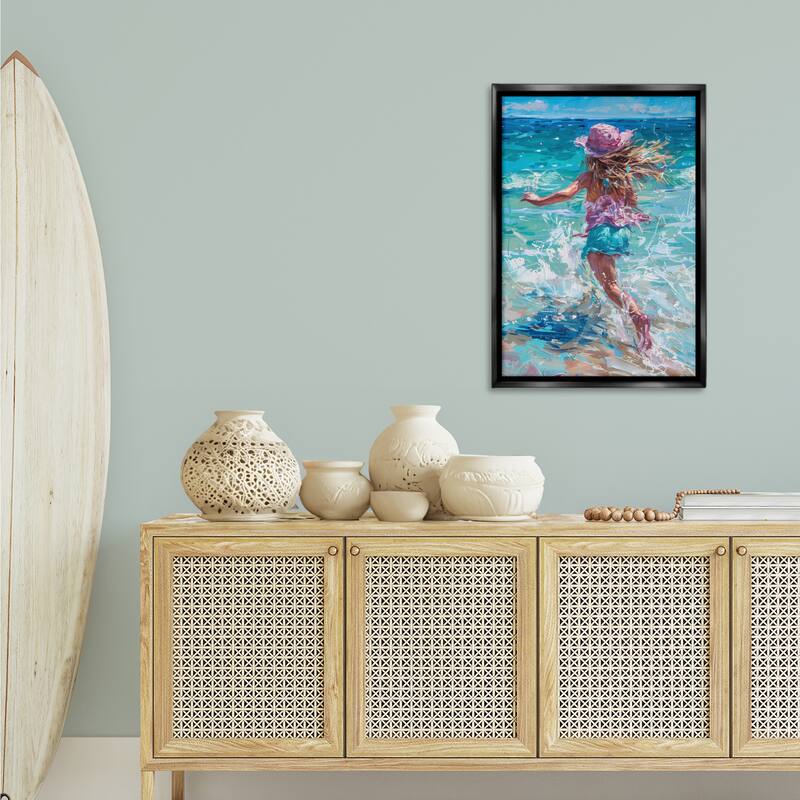 Stupell Summer Beach Fun Girl Framed Floater Canvas Wall Art Design By LSR Design Studio