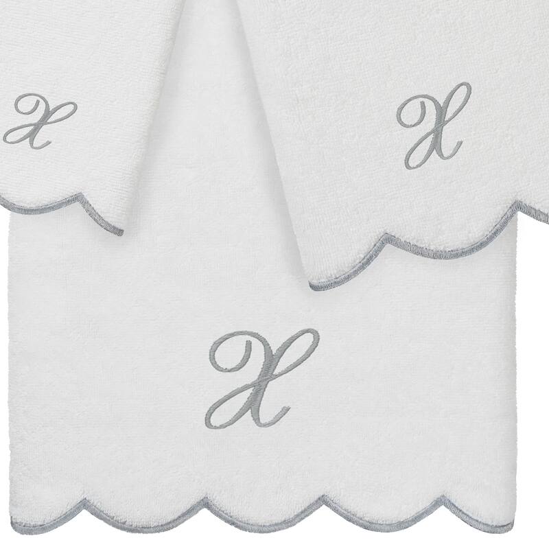 Authentic Hotel and Spa 100% Turkish Cotton Grey ADORNIA Scallop Personalized 3 Piece Towel Set - 3 Piece Set