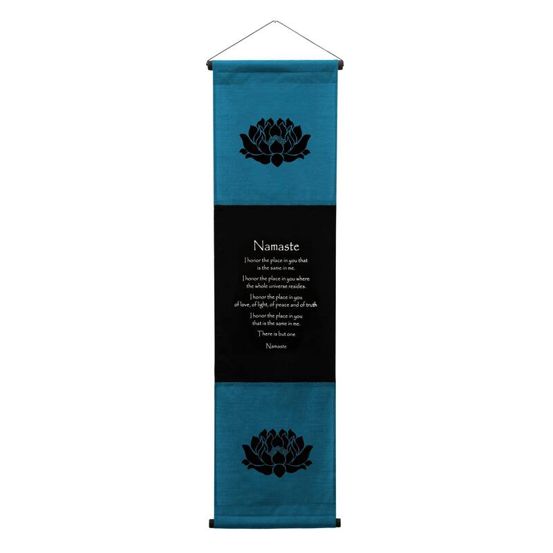 Inspirational Wall Decor Namaste Banner Art, Inspiring Quote Wall Hanging Scroll, Motivational Message, Thought Saying Tapestry - Blue - 48" x 14" 