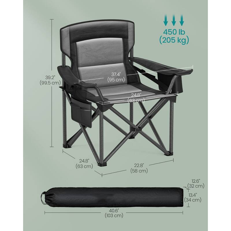 Lumbar Support Folding Camping Chair with High Backrest and Cup Holders Included Carry Bag - 24.8"D x 37.4"W x 39.2"H