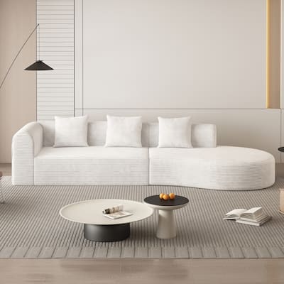 123x37 inch Extra Large Deep Modular White Corduroy 4-Person Sofa, No Assembly Required