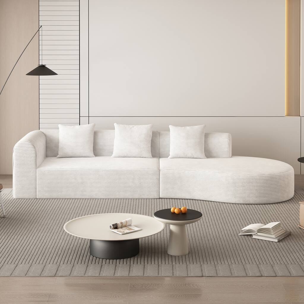 123x37 inch Extra Large Deep Modular White Corduroy 4-Person Sofa, No Assembly Required