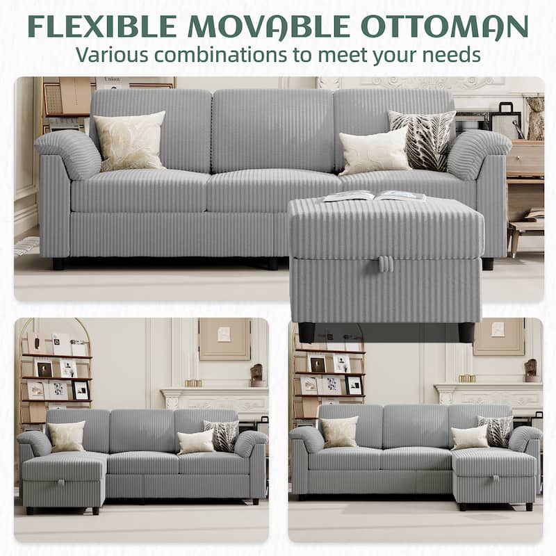 Futzca ​Sectional Sofa Couch, 3 Seat L Shaped Sofa with Removable Pillows