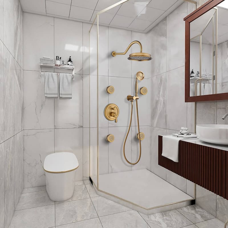 YASINU Antique Shower Faucet-Sets Fixtures, 9 inch Wall Rain Head with Handheld Spray and Body Jets