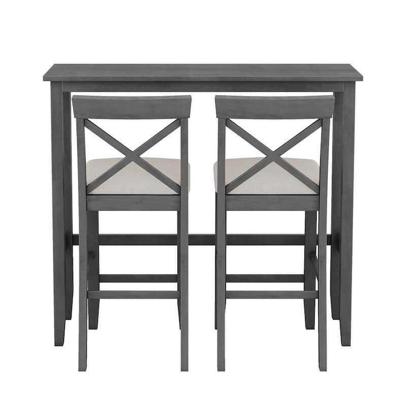 Farmhouse 48" Rectangular Wood Bar-Height Dining Set with 2 Chairs