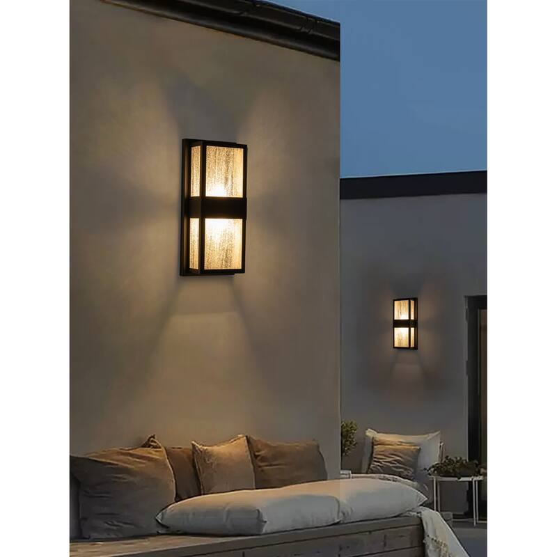 15" Modern Led Wall Sconce with Seeded Glass - Black