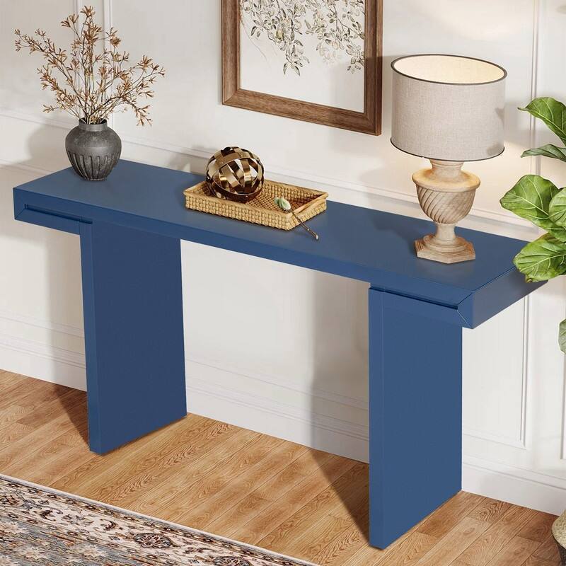 U-Style Large Console Table, Stylish Entryway Table with Geometric Design and Adjustable Feet