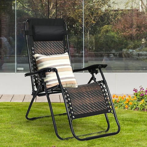Gymax Folding Rattan Patio Zero Gravity Chair Lounge Recliner w/ - See details