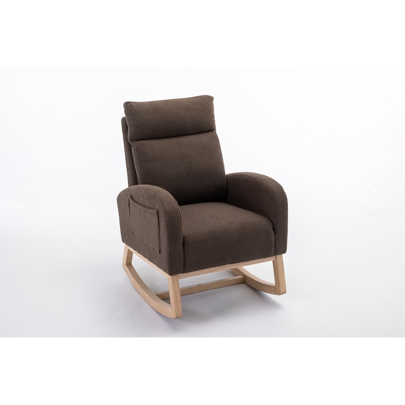 Teddy Fabric Rocking Chair With Right Pocket For Indoor