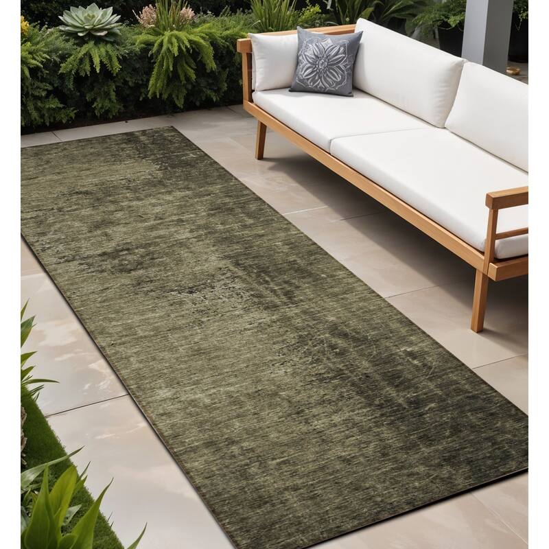 Alrim Artistic Abstract Weather Resistant Classic Meets Modern Outdoor Rug - 8' Runner - Grey