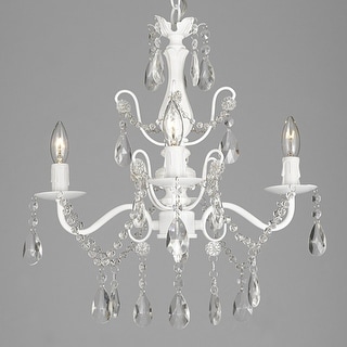 Wrought Iron and Crystal 4 Light White Chandelier H 14" X W 15" Pendant Fixture Lighting - Chandeliers For Bedrooms by Overstock.com