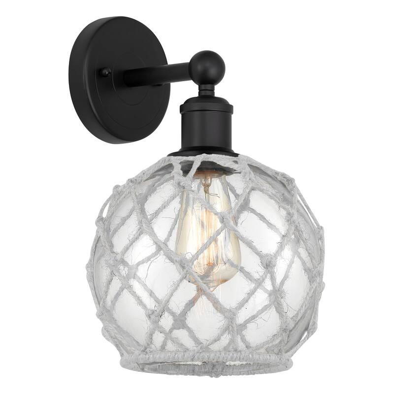 Innovations Lighting 616-1W-13-8 Farmhouse Rope Sconce Farmhouse Rope - Matte Black / Clear Glass with White Rope