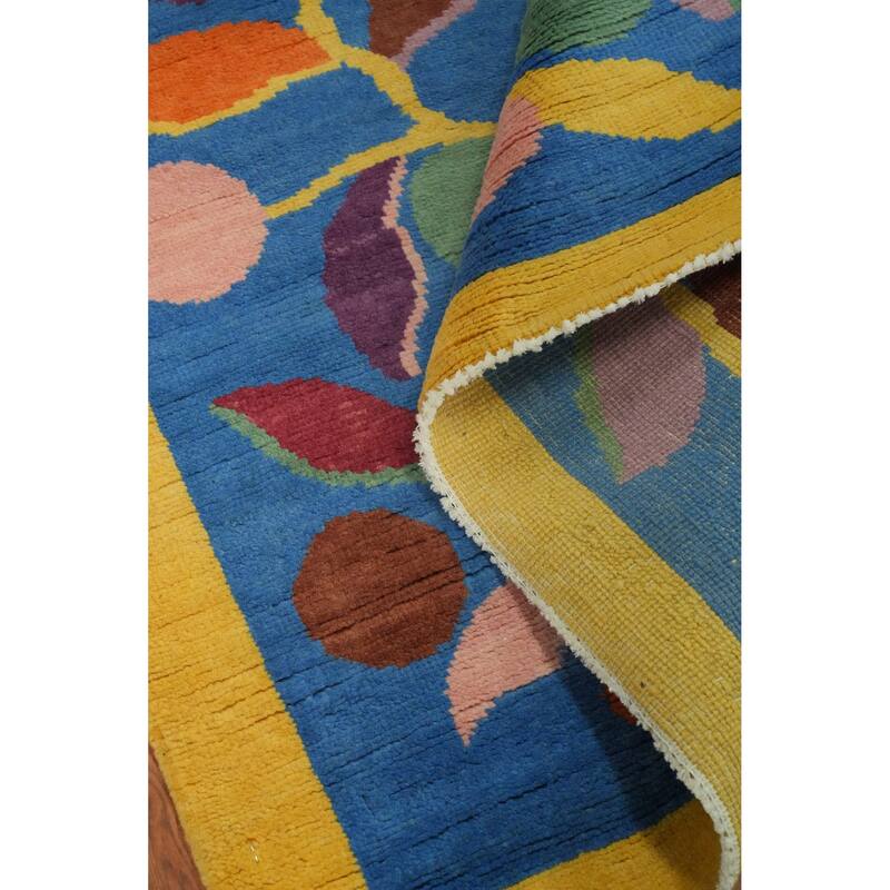Hand Knotted Oriental 100% Wool Carpet Traditional Floral Navy Blue & Blues Art Deco Area Rug - 8' 0'' X 5' 3''