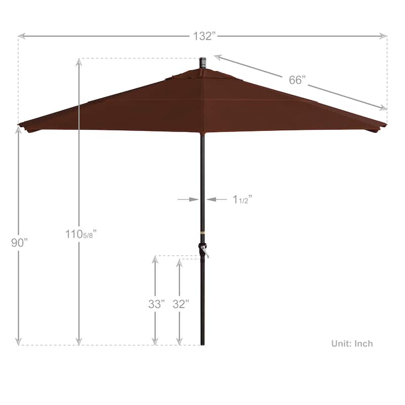 California Umbrella 11' Rd Sunset Series Patio Umbrella Bronze Aluminum Frame Crank Lift Auto Tilt With Olefin Royal Blue