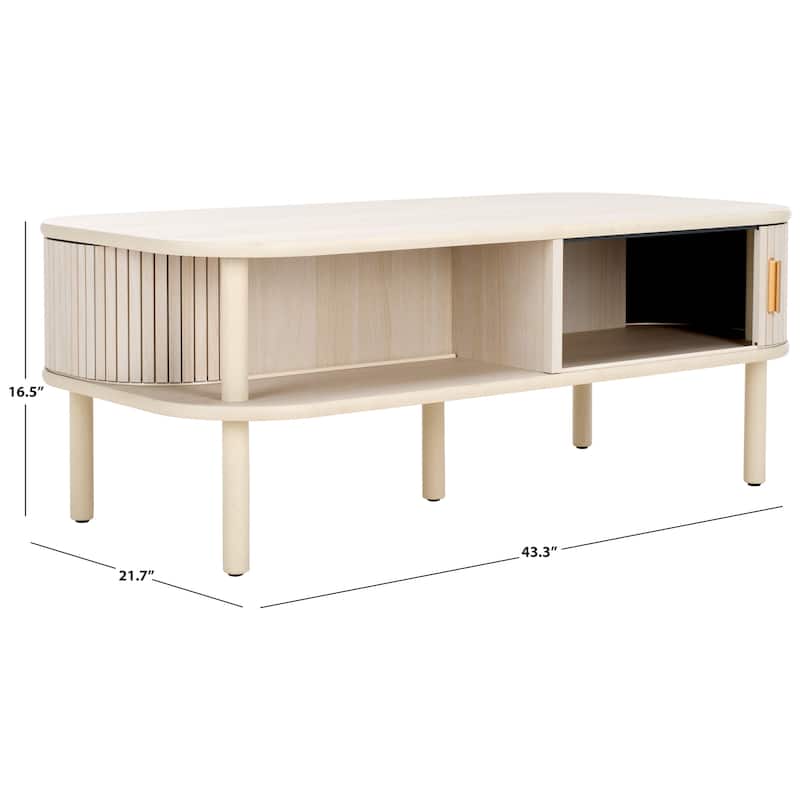 SAFAVIEH Home Tealla 2 Tambour Door Coffee Table - 43Wx22Dx17H - Bleached White/Gold