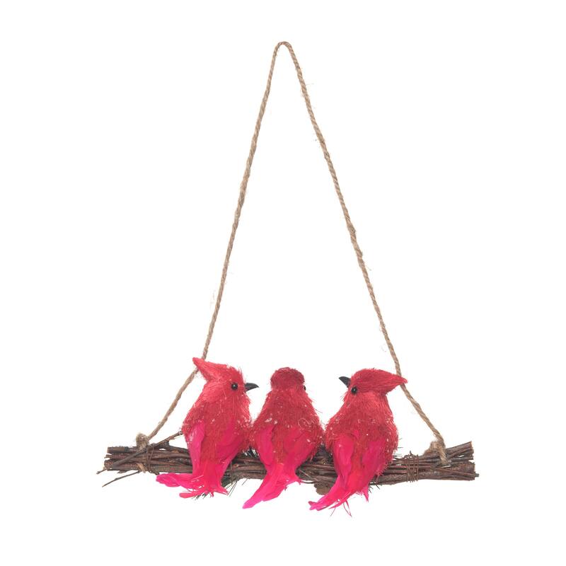 Transpac Foam 10 in. Multicolor Christmas Sisal Perched Cardinals Hanging