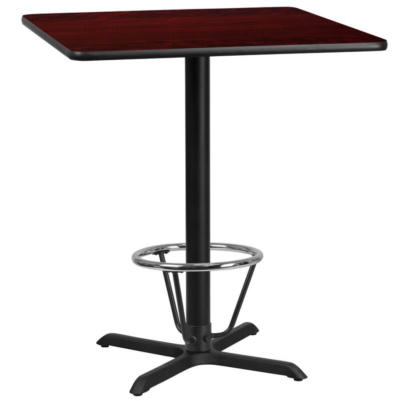 36'' Square Laminate Table Top with 30'' x 30'' Bar Height Table Base - Mahogany