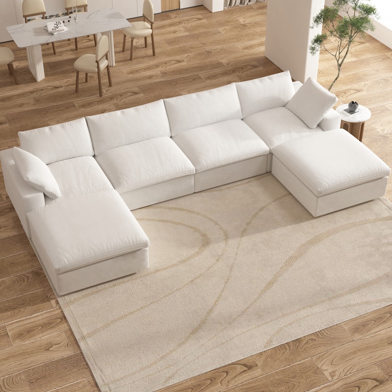 Large Modular Sectional Sofa Down Filled U-Shaped 4 Seater with 2 Ottoman