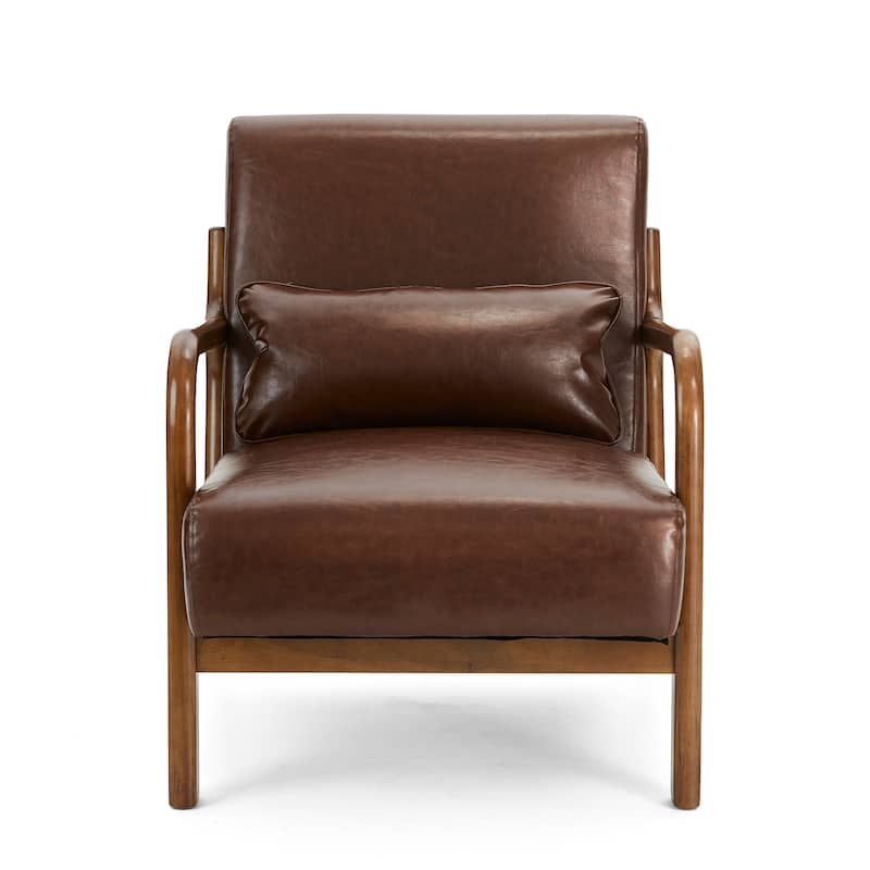 Glitzhome Set of 2 30.75"H Mid-Century Modern PU Leather Accent Chairs with Cushion - 25.75"W x 33.75"D x 30.75"H