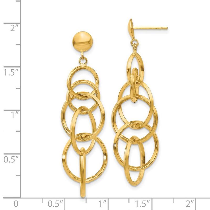 Curata 14k Yellow Gold Polished Circle Long Drop Dangle Post Earrings 46x14mm
