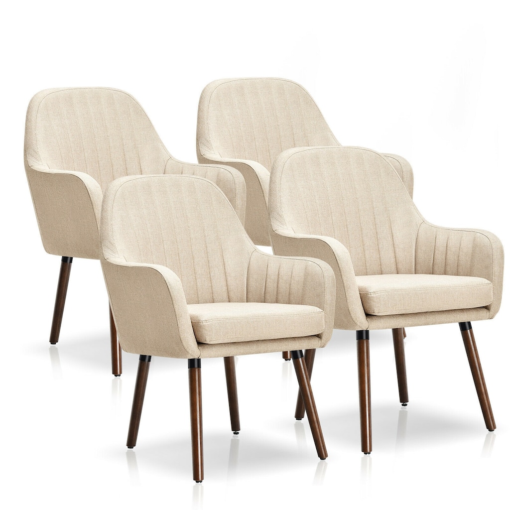 Gymax Set of 4 Accent Chairs Fabric Upholstered Armchairs w/Wooden - 17.5'' x 17.5'' x 3''