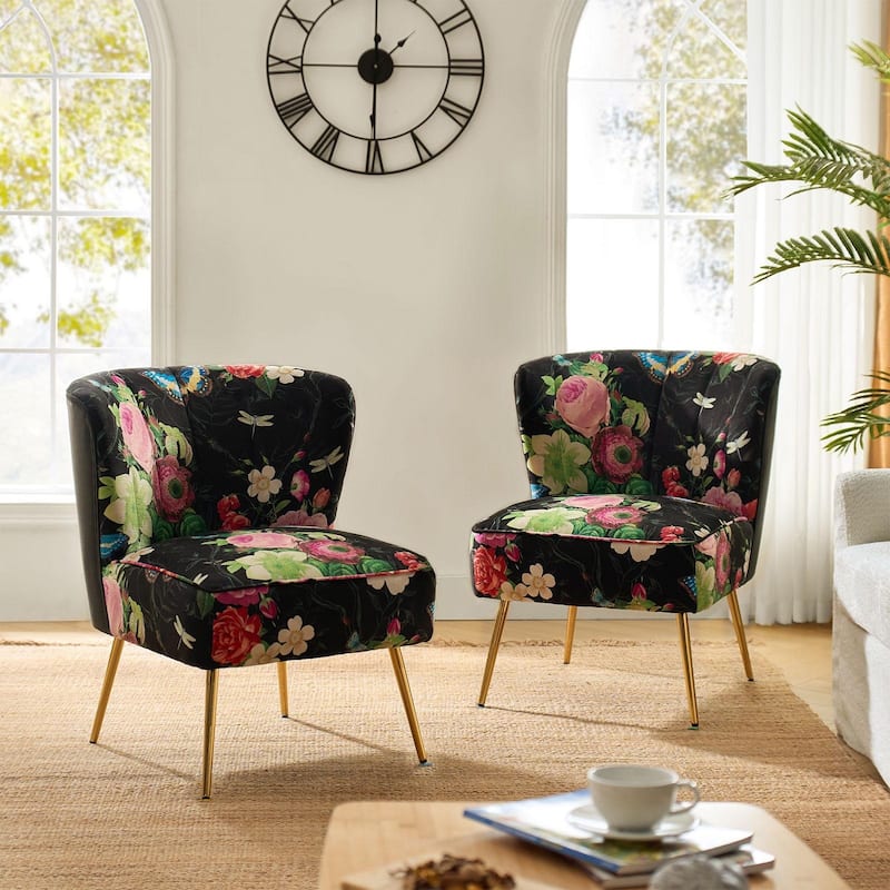 Almira Contemporary Upholstered Armless Side Chair with Tufted Back Set of 2 by HULALA HOME - BLACK