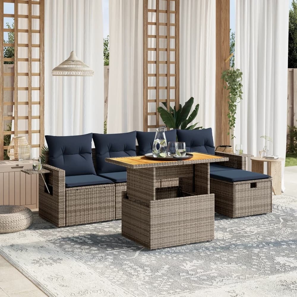 vidaXL Patio Sofa Set with Cushions Outdoor Furniture 6 Piece Poly Rattan