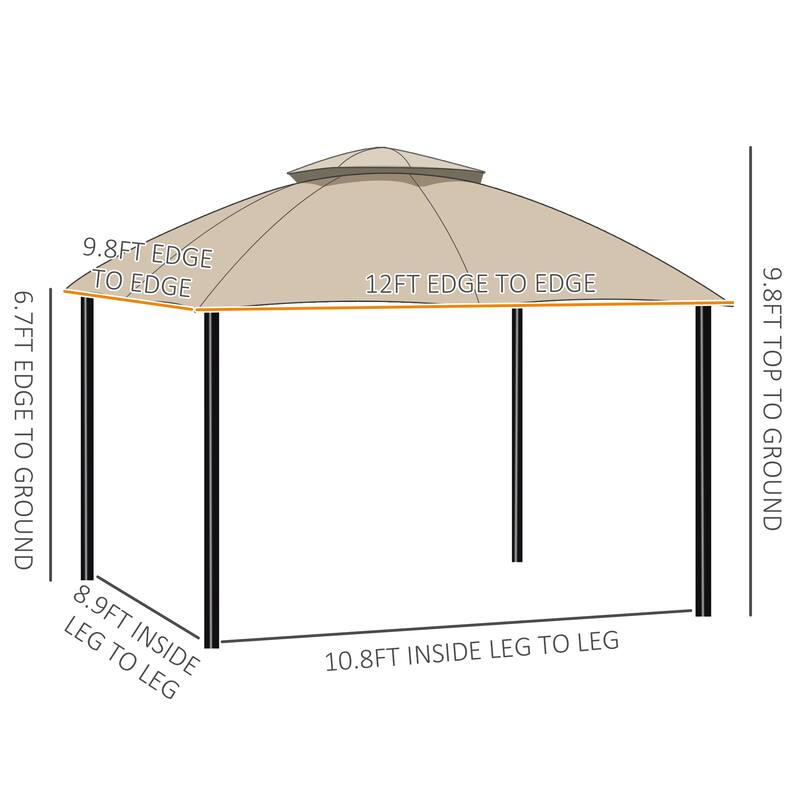 10x12 Outdoor Gazebo with Mesh Walls, Double-Tier Roof & Curtains for Patio, Backyard or Garden