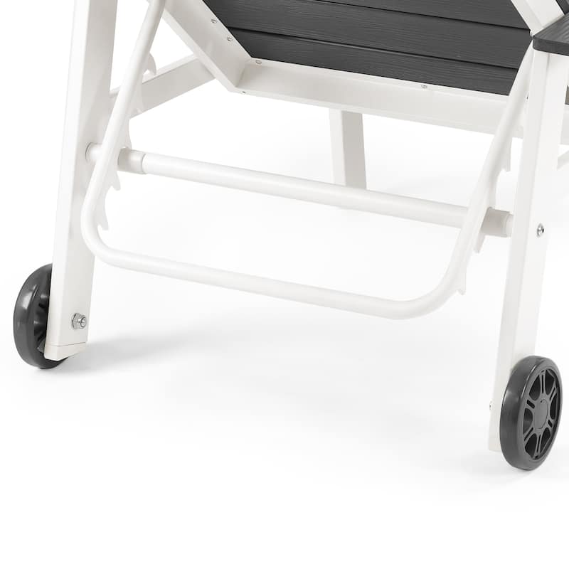Patio HDPE Backrest Set of 2 Chaise Lounge Chair with Aluminum Frame, Adjustable Backrest and Wheels