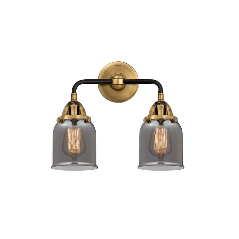 Innovations Lighting Nouveau 2 Bell - 2 Light 13" Bath Vanity Light - Black Antique Brass/Light Smoke