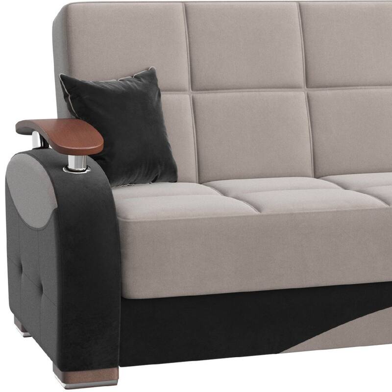 HomeRoots 84" Gray Microfiber Convertible Futon Sleeper Sofa And Toss Pillows With Storage