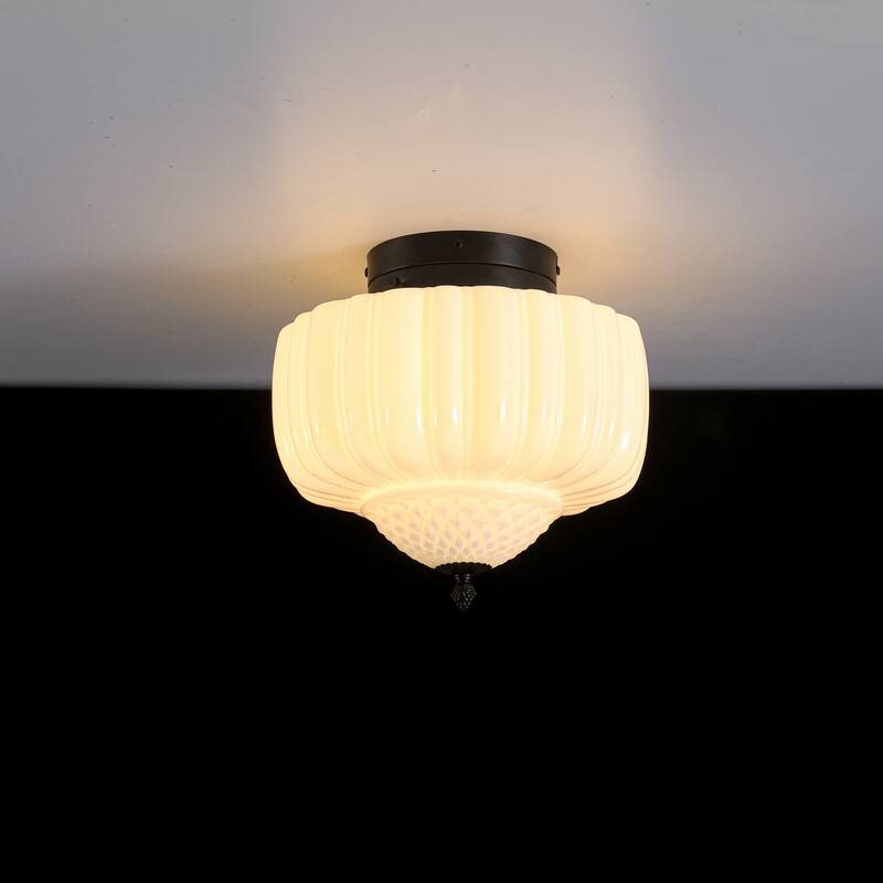 12.6" Modern Coastal Schoolhouse Semi-Flush Mount Ceiling Light with Milk Textured Glass for Bedroom, Kitchen, Entryways