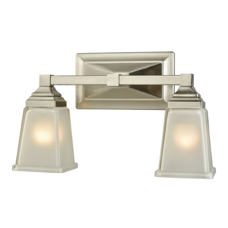 2-Light Frosted Glass Shade Vanity Light Fixture - 15" - Brushed Nickel Finish