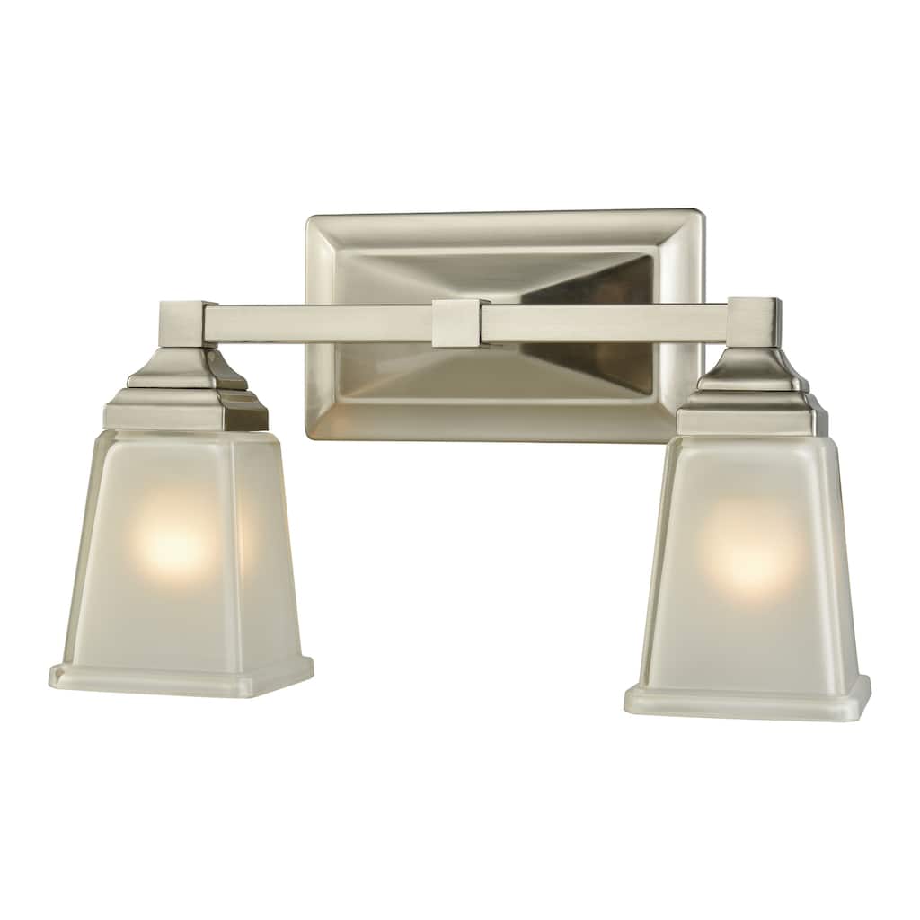 2-Light Frosted Glass Shade Vanity Light Fixture - 15" - Brushed Nickel Finish