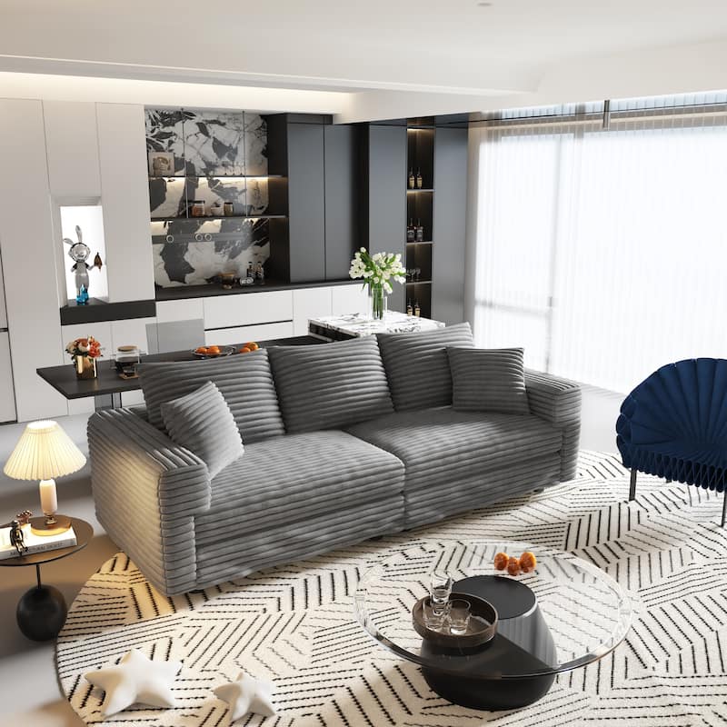 82.7" Plush Corduroy 3-Seat Sofa, Modern Comfy Upholstered Sofa Cloud Couch,Deep Seat Couches with Soft Pillows