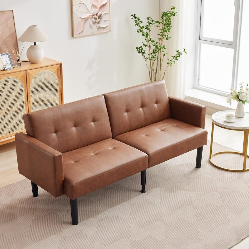 Futon Sofa Bed, Compact Loveseat, Modern Mid-Century Sleeper Sofa