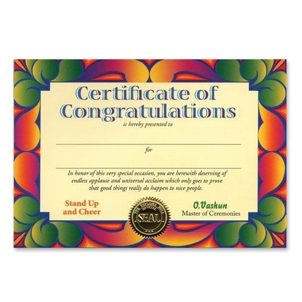 Pack of 6 "Certificate Of Congratulations" Certificates 5" x 7" - N/A