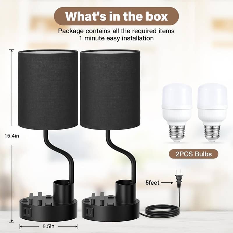 Bedside Table Lamps for Bedroom Set of 2 - Nightstand Light