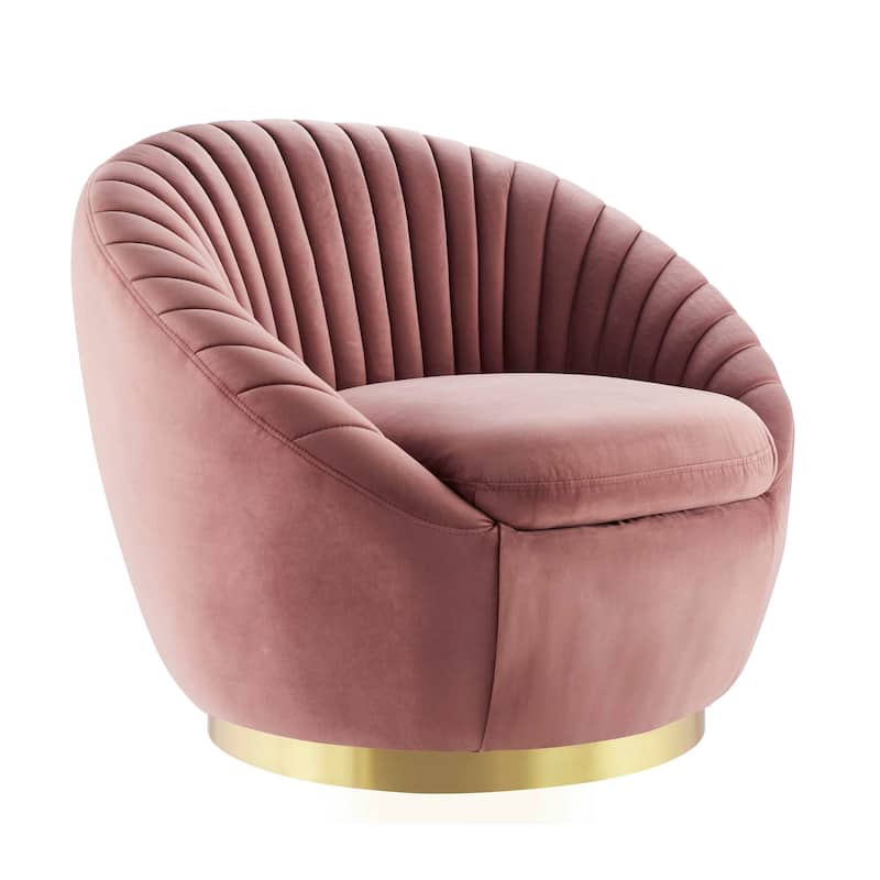 Whirr Tufted Performance Velvet Performance Velvet Swivel Chair - Gold Dusty Rose