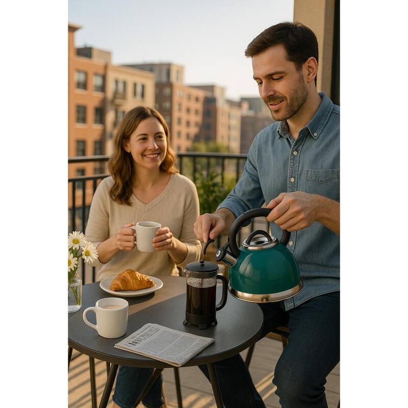 Creative Home Alexa 3.0 Quart Stainless Steel Whistling Tea Kettle with Aluminum Capsulated Bottom, Aqua Color