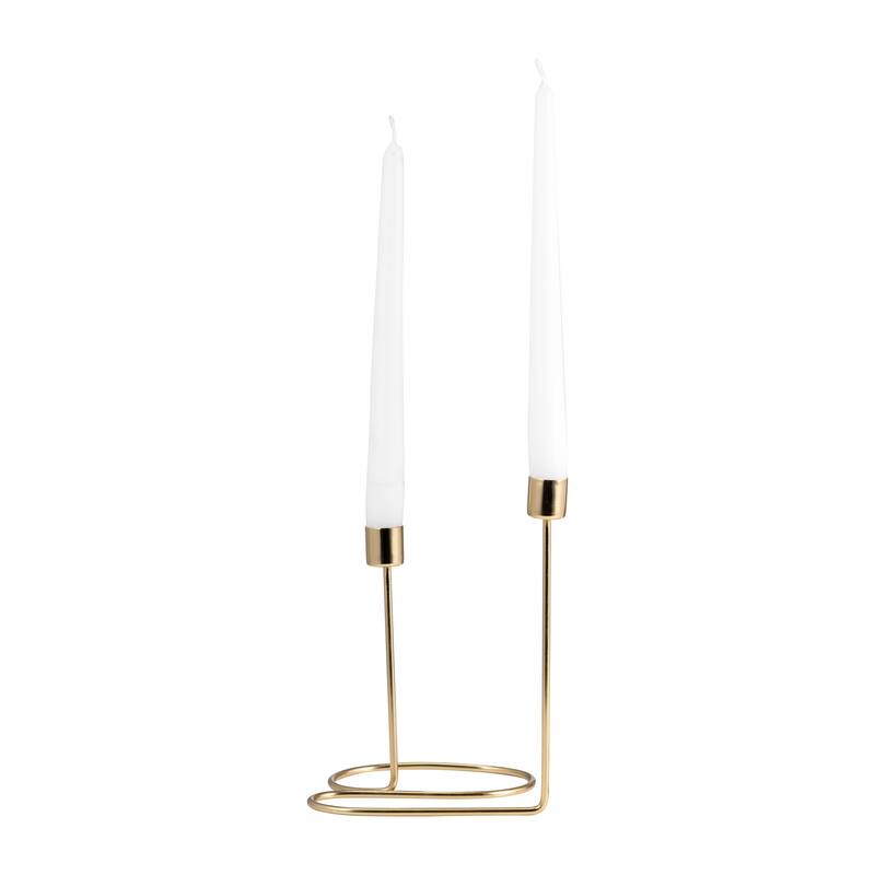 Metal Double Swirl Two Taper Candle Holder - Gold, 8 in.