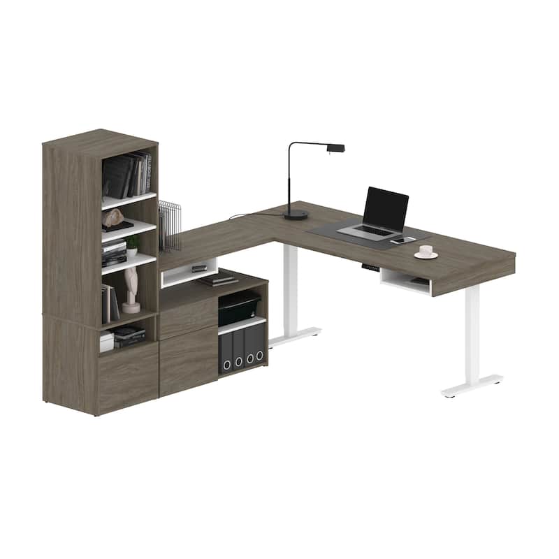 Bestar Viva 72W L-Shaped Standing Desk with Credenza by Bestar.