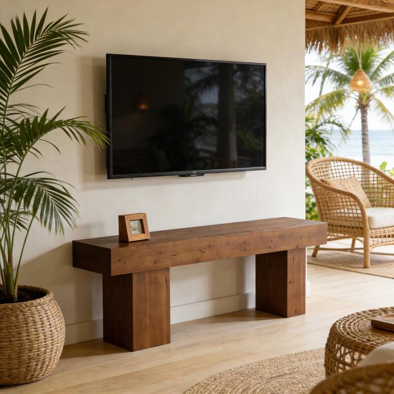 Solid Wood TV Stand for 55/60/65/75 Inch TVs, Entertainment Center Media Console Table for Living Room Bedroom