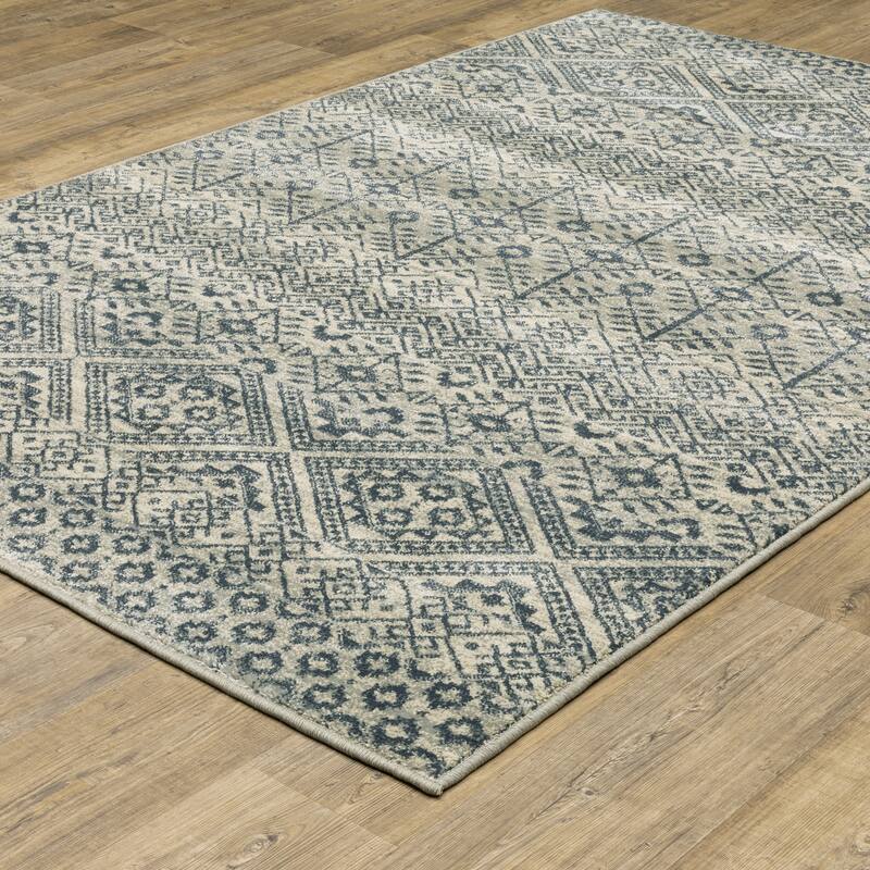 Style Haven Bassel Tribal Geometric Blue/ Beige Indoor Area Rug