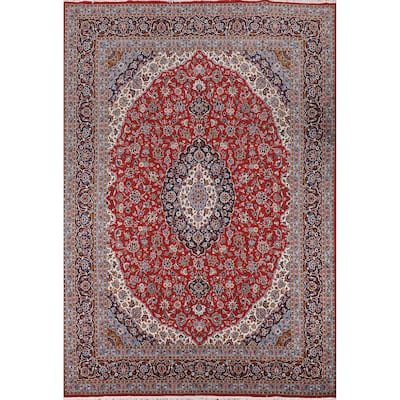 Red Floral Kashan Turkish Rug Oriental Machine-Made Carpet - 9'8" x 13'2"