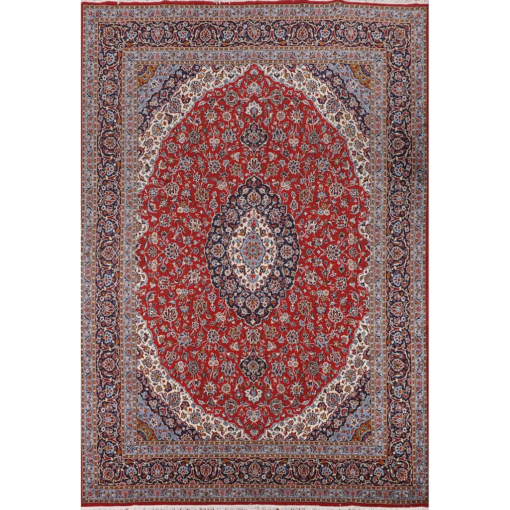 Red Floral Kashan Turkish Rug Oriental Machine-Made Carpet - 9'8" x 13'2"