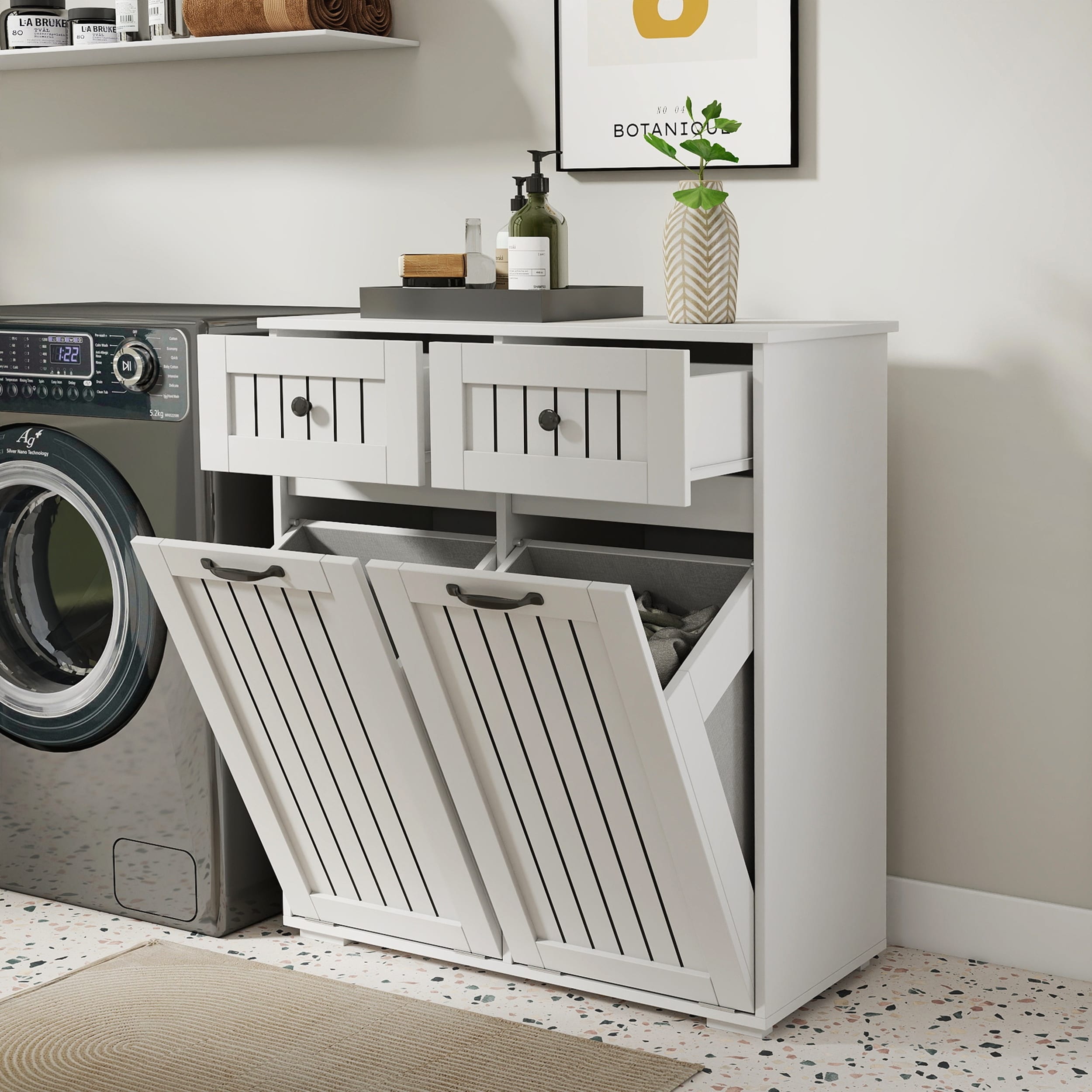 Versatile Freestanding Laundry Cabinet with Tilt-Out Hamper